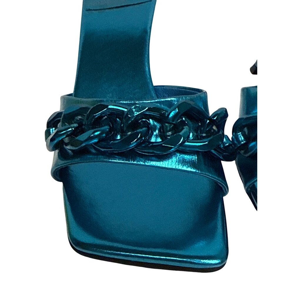 Jeffrey Campbell Mr Big Chain Slide Sandal Heel Blue Combo Size 8.5 Square Toe - Picture 3 of 10